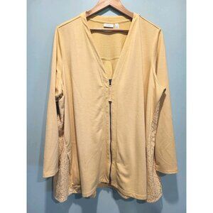 LOGO Lounge Lori Goldstein Yellow Zip Up V Neck Cardigan Lace 2X